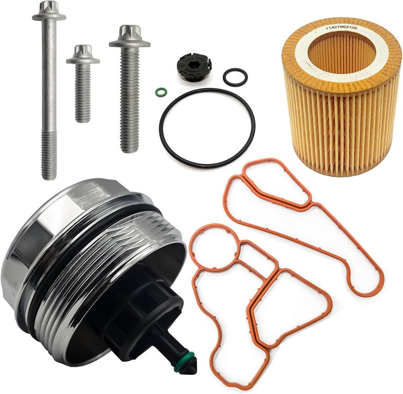 AMCC Aluminum Engine Oil Filter Replacement Kit&Reinforced Gasket&Oil Filter Housing Cap&Oil Filter Compatible with BMW N20 N52 N54 N55 F10 F25 325xi 330i 530i 740i X5 (Aluminum cover 7 kit) - Image 1